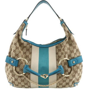 💎✨BEAUTIFUL✨💎 Auth GUCCI Horsebit Sherry GG Canvas Leather Shoulder Bag